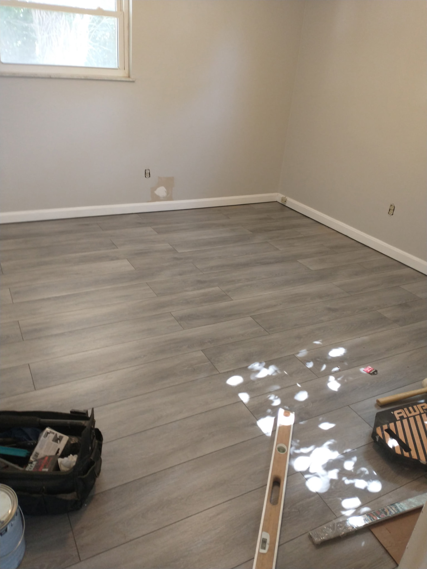 Laminate flooring installed in a bedroom
